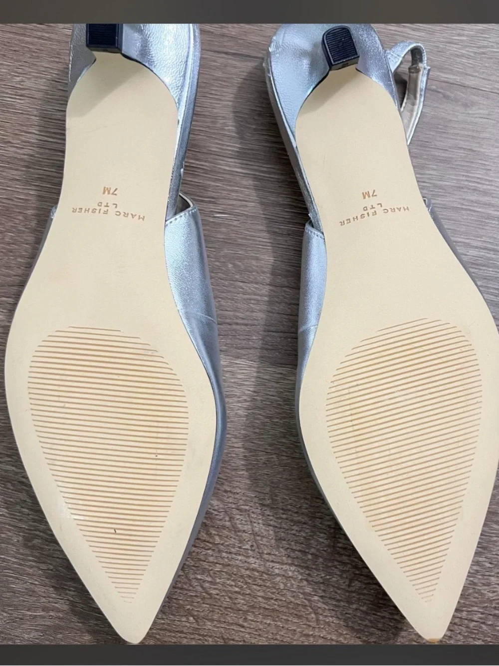 Marc Fisher Silver Pointed Slingback Flats